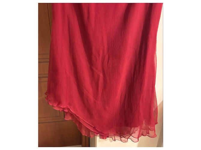 Abito Elie Saab in misto seta rosso con volant - vista 5
