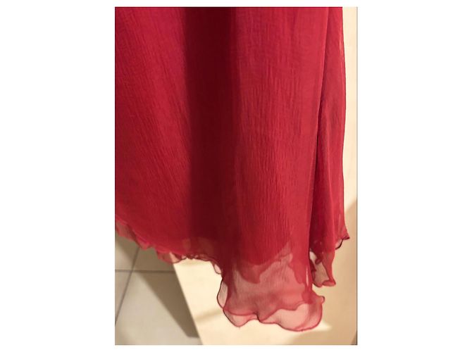 Abito Elie Saab in misto seta rosso con volant - vista 6