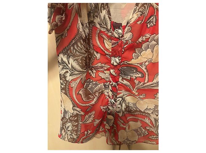 Diane von Furstenberg Blusa de seda estampado floral rojo Blanco Hardware de plata - vista 11
