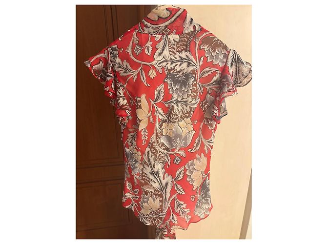 Diane von Furstenberg Blusa de seda estampado floral rojo Blanco Hardware de plata - vista 12