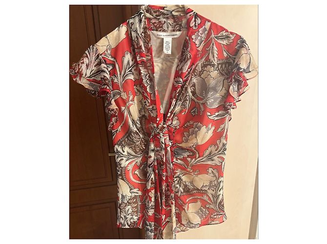 Diane von Furstenberg Blusa de seda estampado floral rojo Blanco Hardware de plata - vista 13