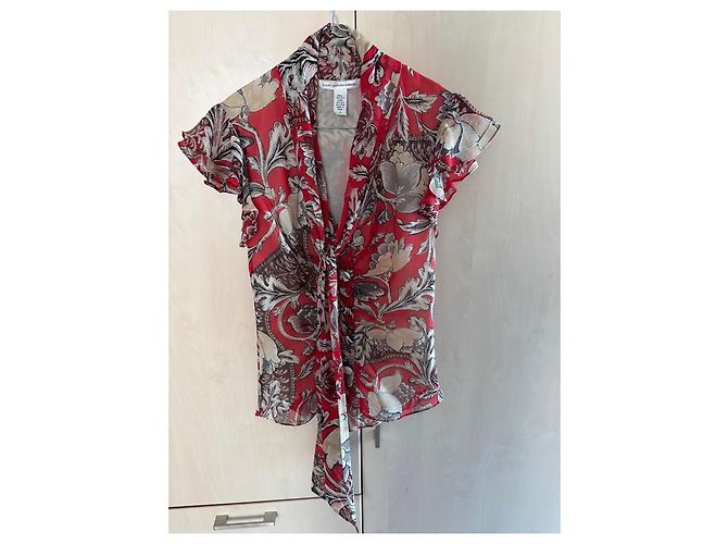 Diane von Furstenberg Blusa de seda estampado floral rojo Blanco Hardware de plata - vista 2