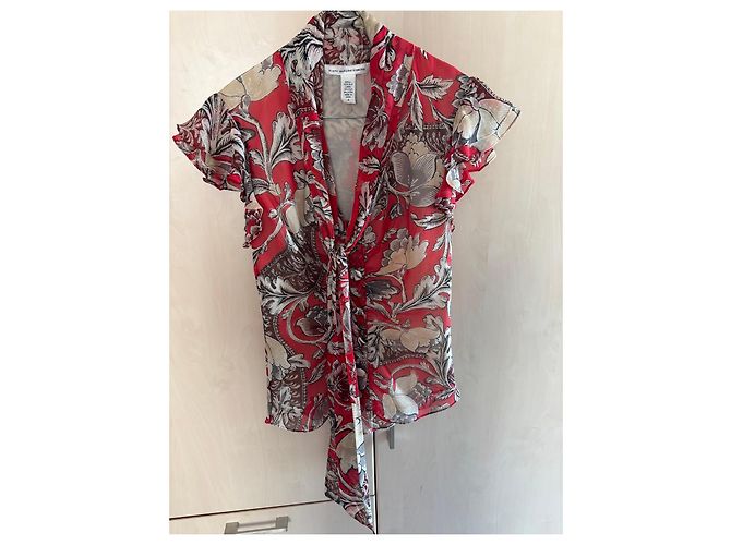 Diane von Furstenberg Blusa de seda estampado floral rojo Blanco Hardware de plata - vista 3