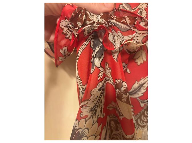 Diane von Furstenberg Blusa de seda estampado floral rojo Blanco Hardware de plata - vista 8