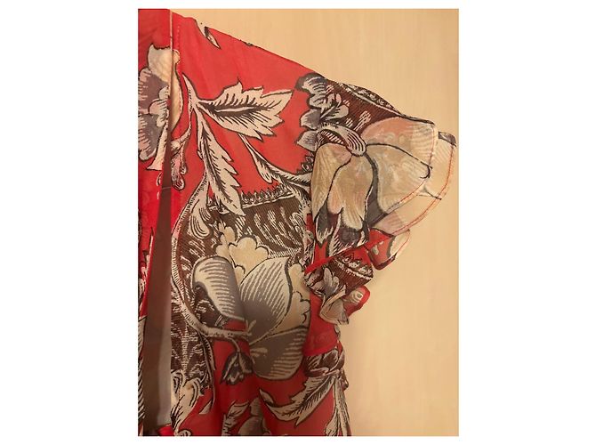 Diane von Furstenberg Blusa de seda estampado floral rojo Blanco Hardware de plata - vista 9