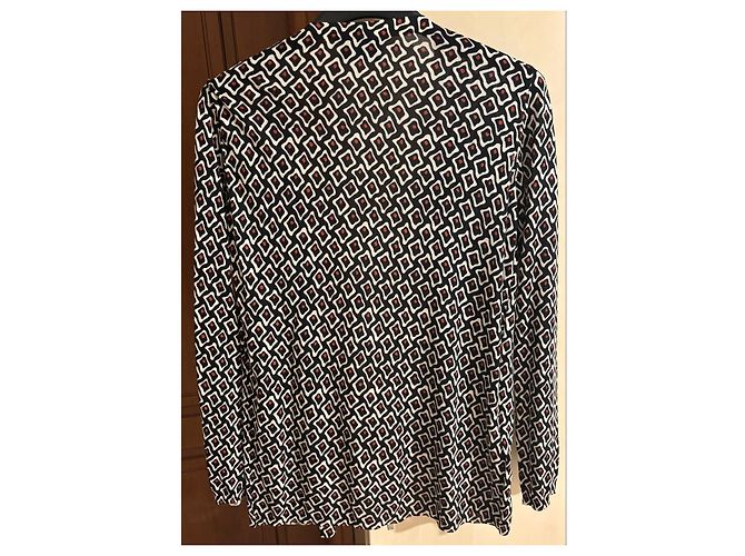 Prada Seiden-Cardigan mit geometrischem Muster Schwarz Weiß Rot - Ansicht 10