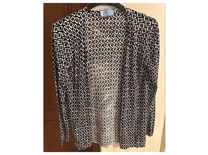 Prada Seiden-Cardigan mit geometrischem Muster Schwarz Weiß Rot - Ansicht 2