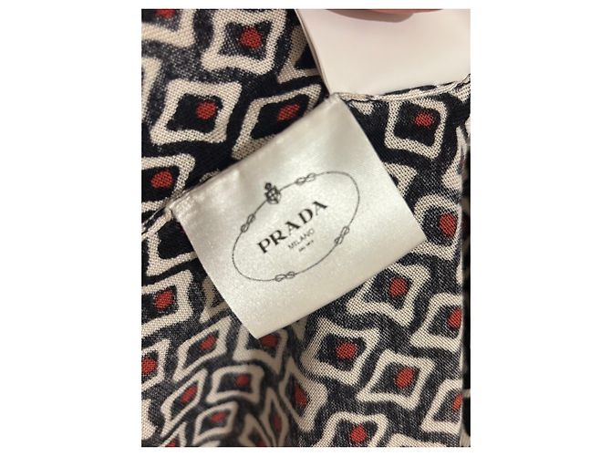 Prada Seiden-Cardigan mit geometrischem Muster Schwarz Weiß Rot - Ansicht 4