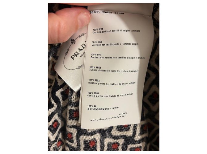 Prada Seiden-Cardigan mit geometrischem Muster Schwarz Weiß Rot - Ansicht 6