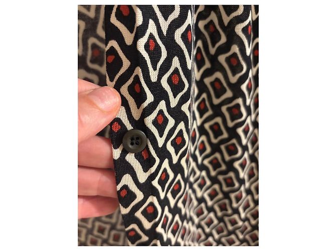 Prada Seiden-Cardigan mit geometrischem Muster Schwarz Weiß Rot - Ansicht 9