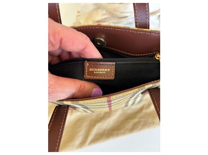 Borsa Tote Burberry Haymarket Check Marrone Beige - vista 11