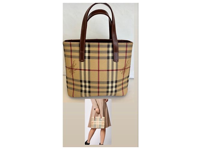 Borsa Tote Burberry Haymarket Check Marrone Beige - vista 13