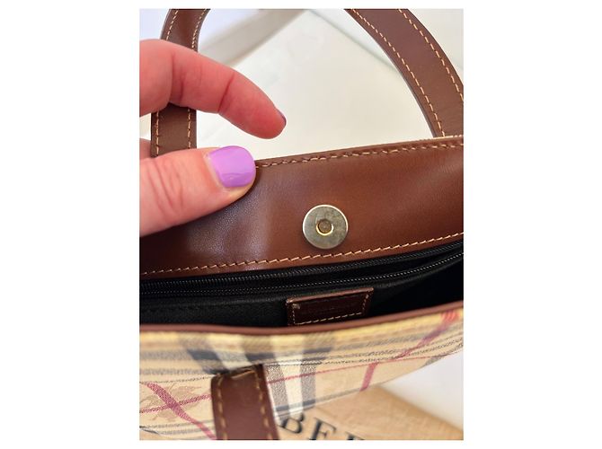 Borsa Tote Burberry Haymarket Check Marrone Beige - vista 17