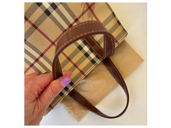 Borsa Tote Burberry Haymarket Check Marrone Beige - vista 19