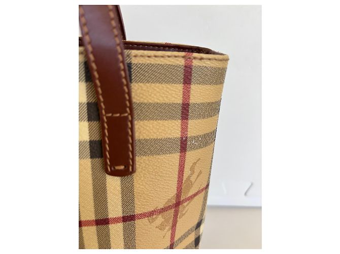 Borsa Tote Burberry Haymarket Check Marrone Beige - vista 2