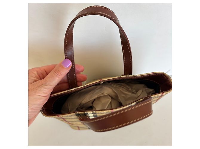 Borsa Tote Burberry Haymarket Check Marrone Beige - vista 3