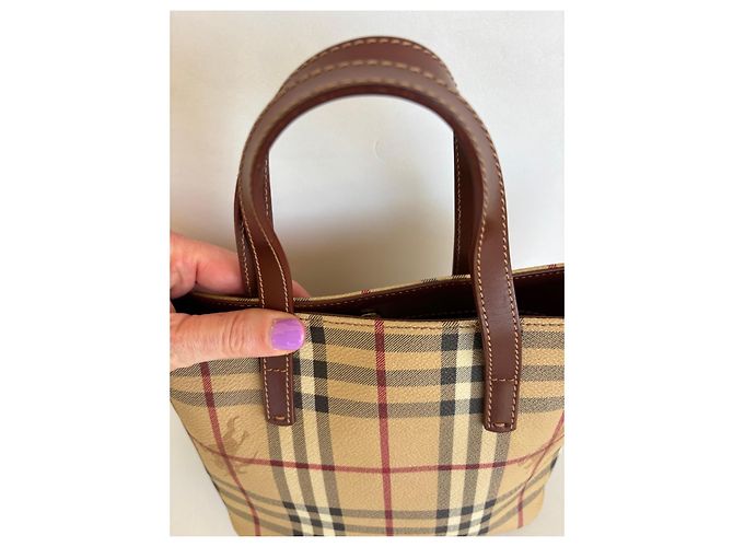 Borsa Tote Burberry Haymarket Check Marrone Beige - vista 4