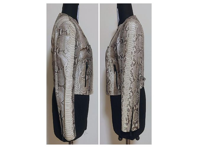 Autre Marque Pellessimo Paris Roccia Natural Python Leather Biker Jacket Multiple colors Beige Grey - view 5