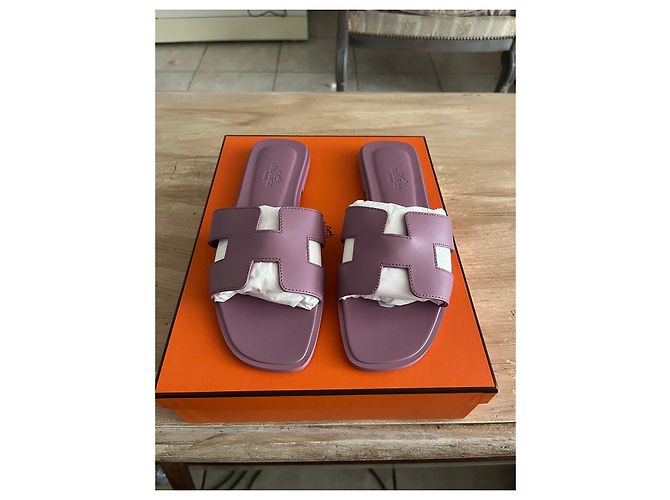 Hermès Sandali Oran in pelle lilla Porpora - vista 2