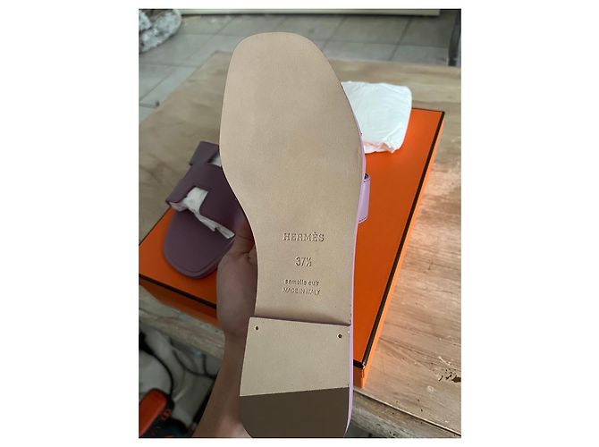 Hermès Sandali Oran in pelle lilla Porpora - vista 4