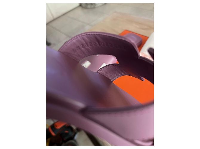 Hermès Sandali Oran in pelle lilla Porpora - vista 5