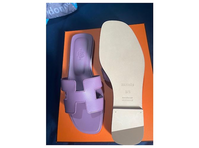 Hermès Sandali Oran in pelle lilla Porpora - vista 6