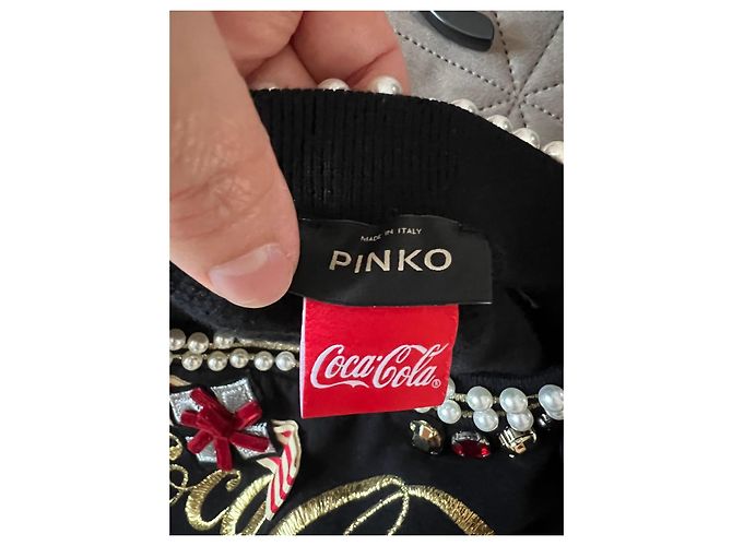 Pinko x Coca-Cola verziertes schwarzes Top Weiß Rot Gold hardware - Ansicht 3