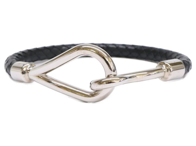 Hermès Bracciale charm in pelle Jumbo H HERMES Nero Argento - vista 2