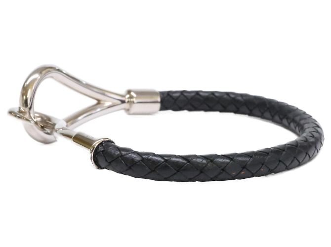 Hermès Bracciale charm in pelle Jumbo H HERMES Nero Argento - vista 3