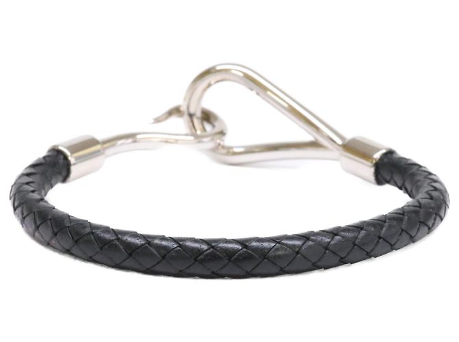 Hermès Bracciale charm in pelle Jumbo H HERMES Nero Argento - vista 4