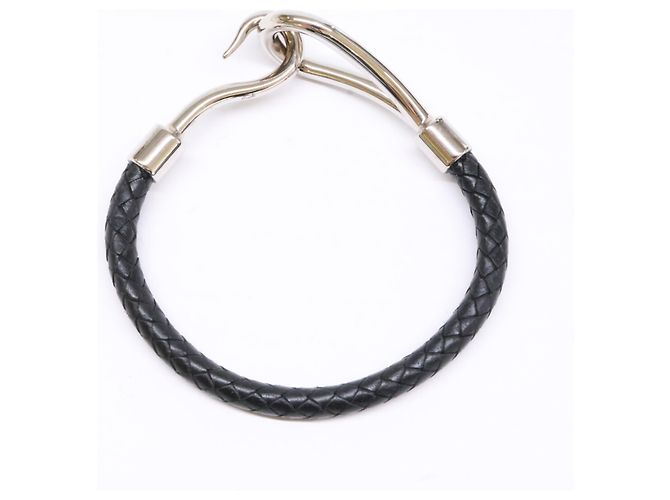 Hermès Bracciale charm in pelle Jumbo H HERMES Nero Argento - vista 5
