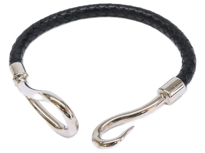 Hermès Bracciale charm in pelle Jumbo H HERMES Nero Argento - vista 6