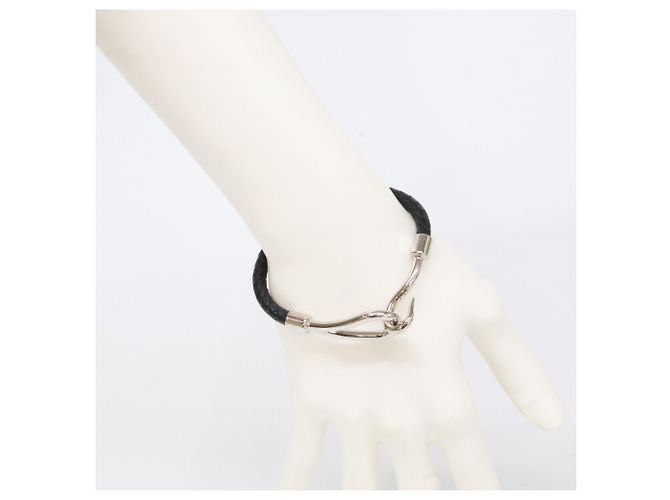 Hermès Bracciale charm in pelle Jumbo H HERMES Nero Argento - vista 8