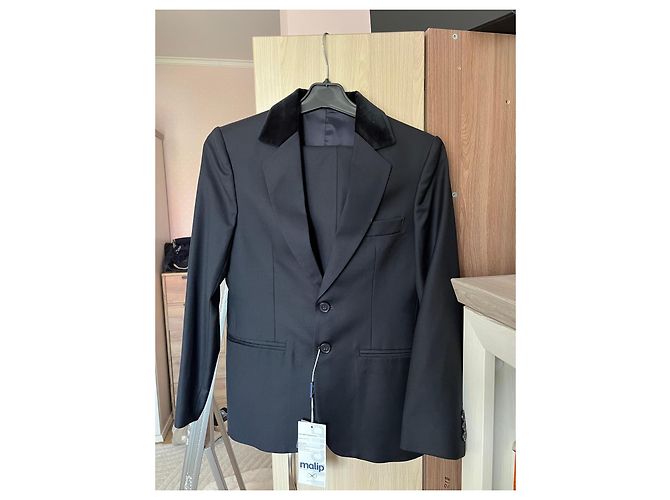 Maliparmi Malip Costume Smoking Garçon en Laine Bleu Marine Noir - vue 5