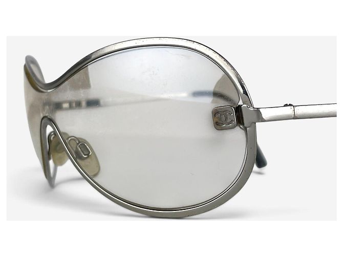 Occhiali da sole maschera shield aviator '4030' Chanel by Karl Lagerfeld anni 2000 Argento - vista 7