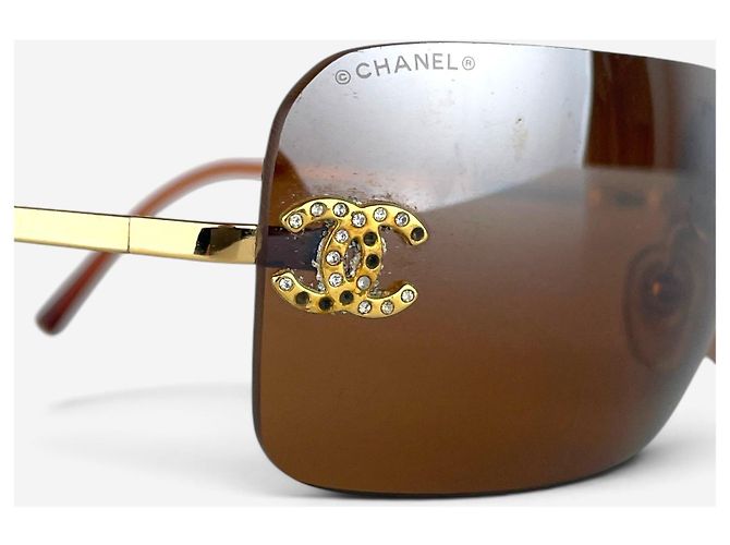 Gafas de sol Chanel 2000s Rimless '4017 D' CC Rhinestone Dorado - vista 6