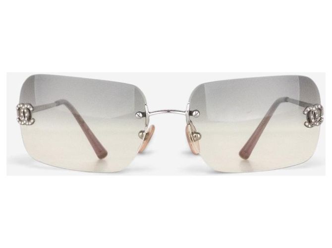 Gafas de sol Chanel 2000s Rimless '4017 D' CC Rhinestone Plata - vista 2