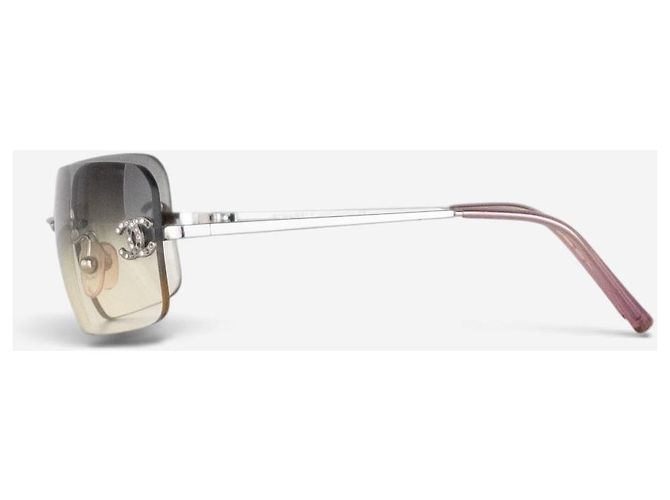 Gafas de sol Chanel 2000s Rimless '4017 D' CC Rhinestone Plata - vista 3