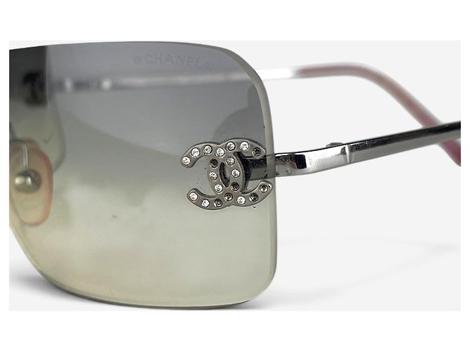 Gafas de sol Chanel 2000s Rimless '4017 D' CC Rhinestone Plata - vista 5