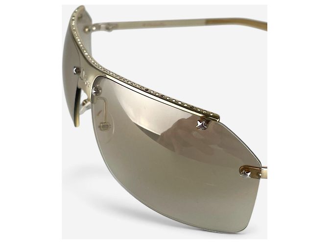 Dior by Galliano 2000er 'Hit 1' randlose Sonnenbrille mit Swarovski-Strass Golden - Ansicht 6