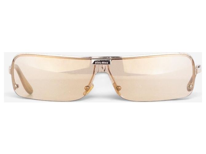 Miu Miu 2000s Rimless Shield Mask Wrap Sonnenbrille Golden - Ansicht 2