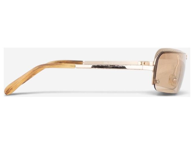 Miu Miu 2000s Rimless Shield Mask Wrap Sonnenbrille Golden - Ansicht 4