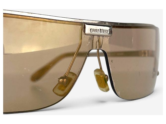 Miu Miu 2000s Rimless Shield Mask Wrap Sonnenbrille Golden - Ansicht 6