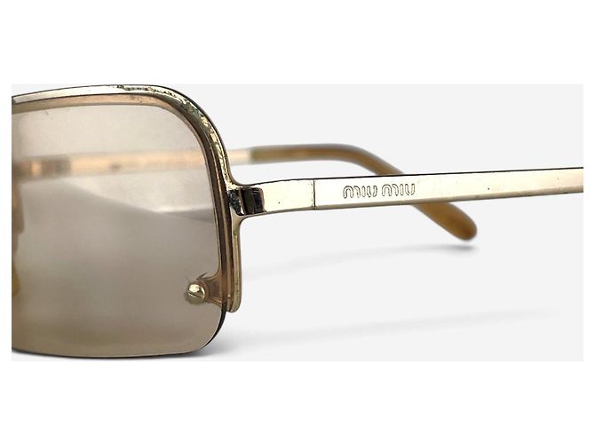Miu Miu 2000s Rimless Shield Mask Wrap Sonnenbrille Golden - Ansicht 7
