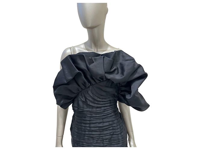 Magda Butrym schwarzes Mini-Kleid mit Rüschen und One-Shoulder Sz.38 gebraucht - Ansicht 3
