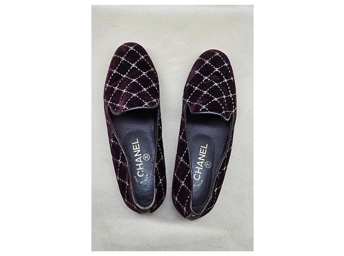 Mocassini Chanel in velluto CC Bordò - vista 11