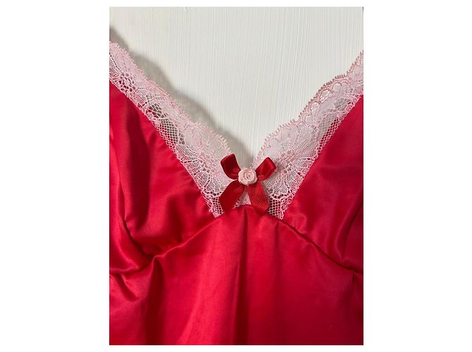 Vestido lencero Agent Provocateur rojo con ribete de encaje, talla Medium Blanco Roja - vista 3