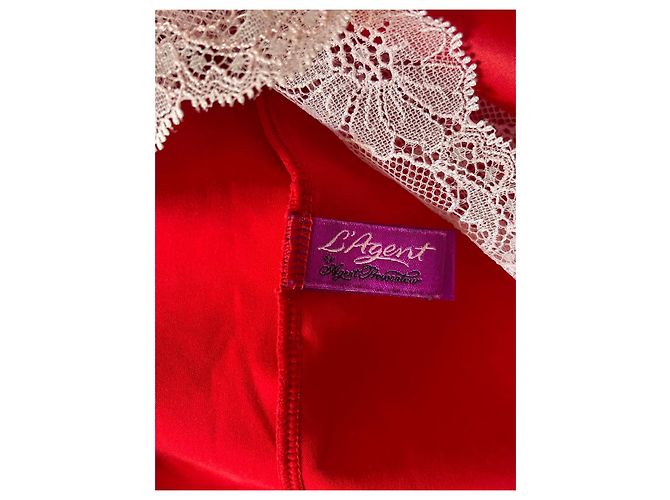 Vestido lencero Agent Provocateur rojo con ribete de encaje, talla Medium Blanco Roja - vista 4