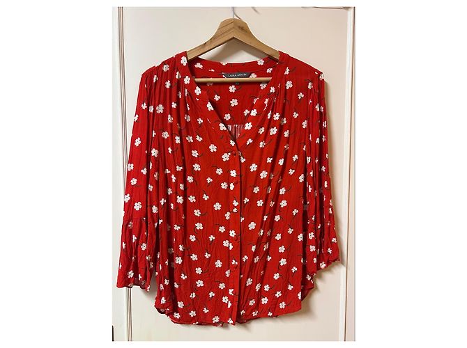 Autre Marque Laura Ashley Viskosebluse mit rotem Blumenprint Weiß - Ansicht 2