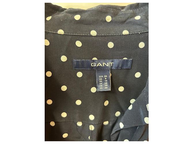 Autre Marque Camicia in seta a pois blu navy GANT Bianco Blu scuro - vista 3